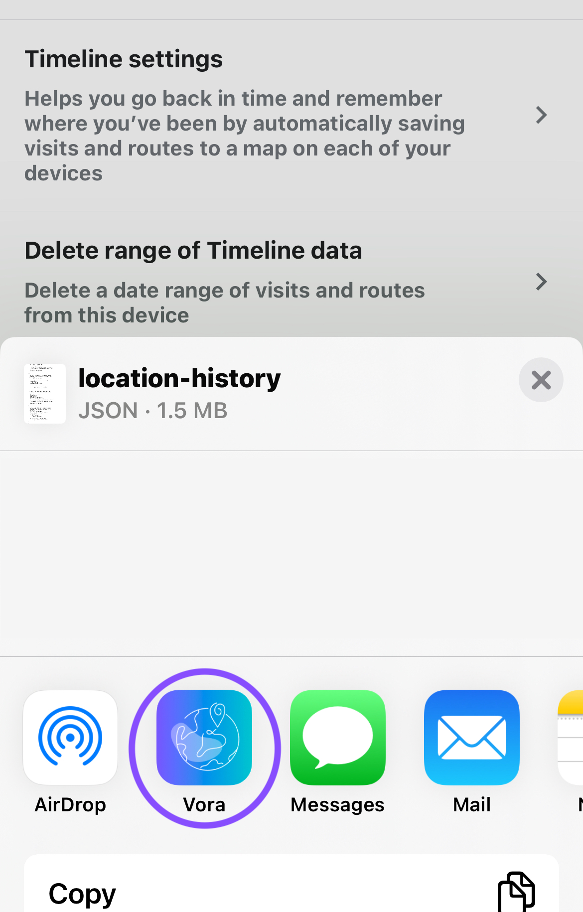 image title Share Sheet - Select Vora